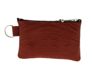 Black Rectangular Leather Indigenous Bear Box Coin Purse