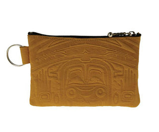 Tan Rectangular Leather Indigenous Bear Box Coin Purse