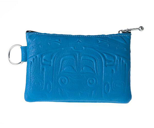 Turquoise Rectangular Leather Indigenous Bear Box Coin Purse