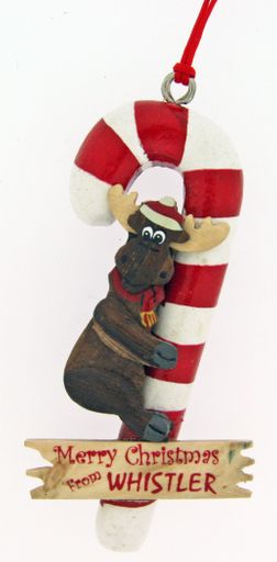 Wooden Ornament Moose on Candy Cane