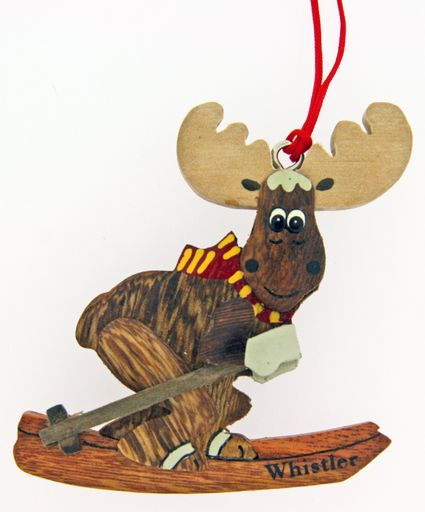 Wooden Ornament Skiing Moose 