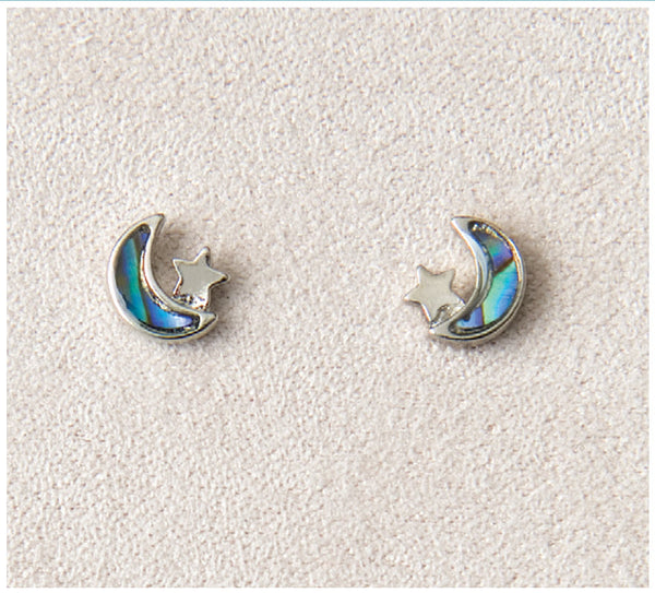Colourful Star on Crescent Moon Pearl Stud Earrings