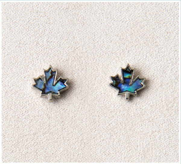 Cerulean Maple Leaf Pearl Stud Earrings