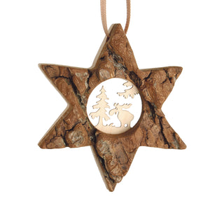 Tree Bark Star  Shaped with Moose & Tree Carved Ornament 4