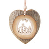 Tree Bark Heart Shaped with Nativity  Scene Carved  Ornament 2.75