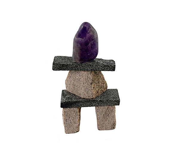 Handmade Amethyst  Head Inukshuk Figurine