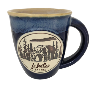 Blue  Etched  Mama Bear and Cub Taper Mug