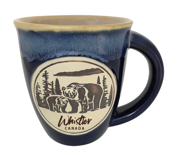 Blue  Etched  Mama Bear and Cub Taper Mug