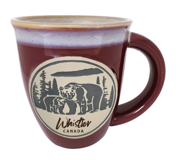 Maroon  Etched Mama Bear and Cub Taper Mug