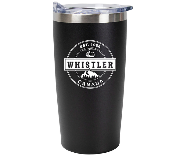 Black Powder Coated  Straight Tumbler Whistler Canada  Medallion Print