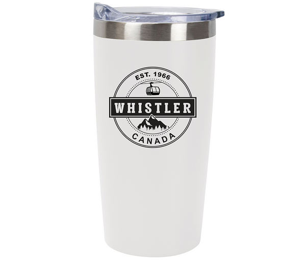 White Powder Coated  Straight Tumbler Whistler Canada  Medallion Print