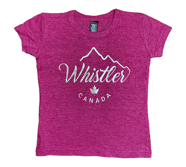 Pink Short Sleeve  Kids Tee  Iridescent  Whistler Mountain Outline Print 