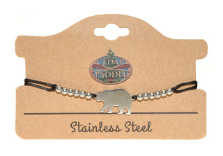 Beaded Cord Stainless Steel Bear Charm Bracelet