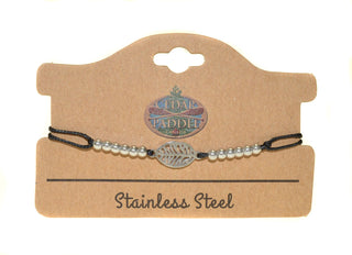 Beaded Cord Stainless Steel Leaf Charm Bracelet