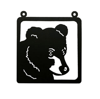 Square Framed Bear Face  Iron Cut-out  Wall Art