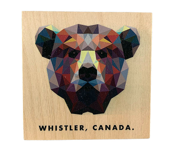 Geometric Bear Face Print  Reclaimed Wood Coaster