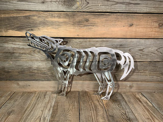 Brushed Steel  Native Design Wolf Cutout Wall Art