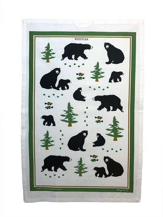 Tea Towel Black Bears Trees Fishes