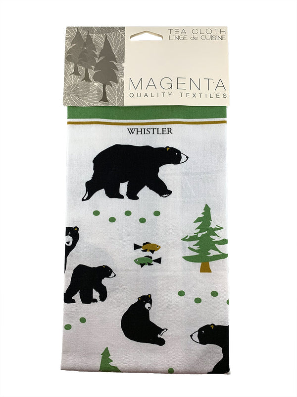 Tea Towel Black Bears Trees Fishes