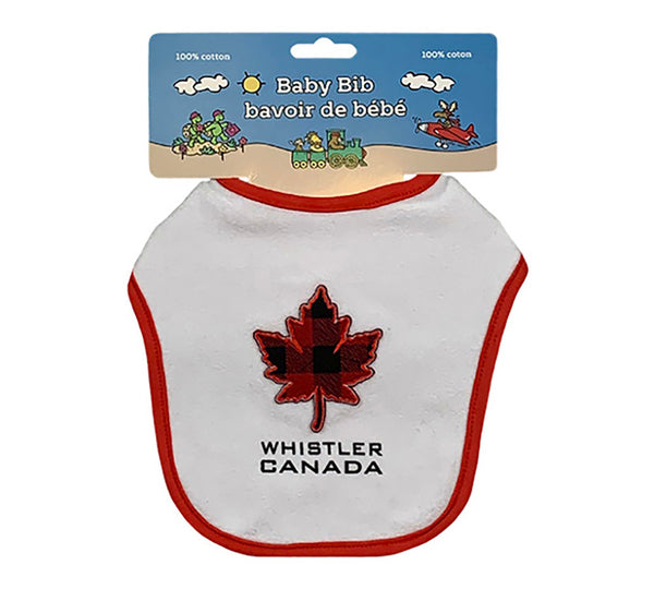 Infant  Plaid Maple Leaf  Embroidered Terry Bib