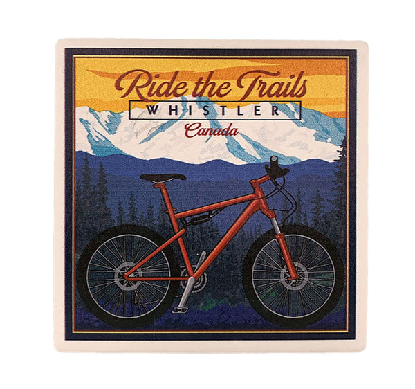 Bicycle in  Mountain Summit Backdrop Ceramic Coaster