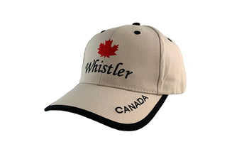Cream  Whistler & Maple Leaf Embellished  Black Edged Brim  Ballcap