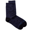 Navy socks with black square pattern, black toe/heel