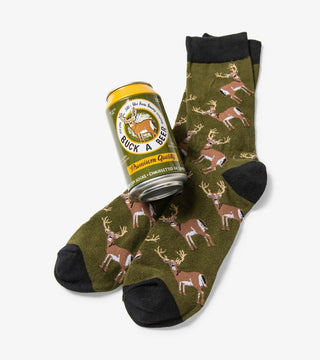   Green Buck Printed Socks in Beer Can