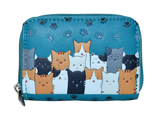 Kitty Crowd Teal Vegan Coin Purse 3