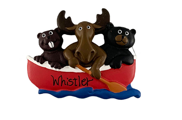 3 Whimsical Wildlife on a Red Canoe Resin  Magnet
