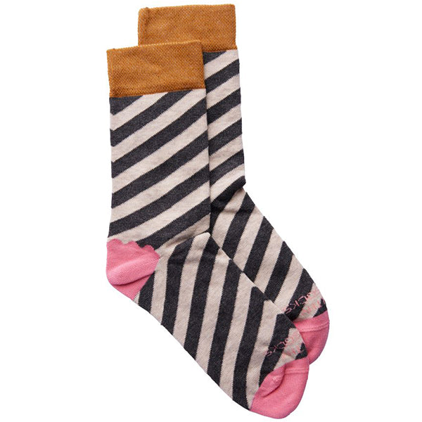 Women's Crew  Grey and Cream stripe Socks 