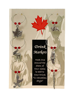 6Assorted Canadian Icon Charms Drink Markers