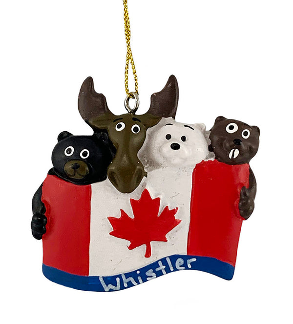 Resin   Canadian Wildlife and Flag Whistler Ornament 