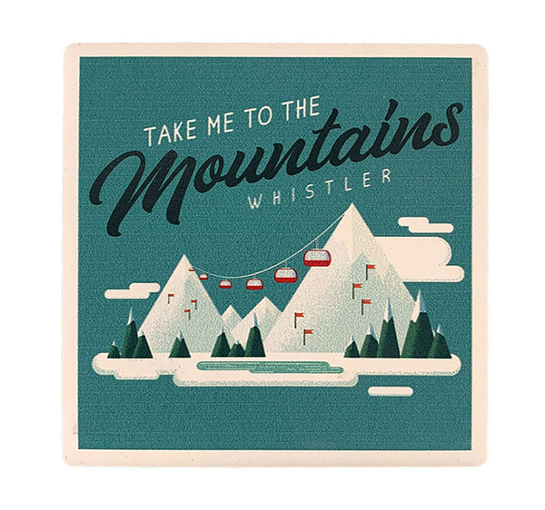 Retro Whistler Gondola Peak to Peak Ceramic Coaster