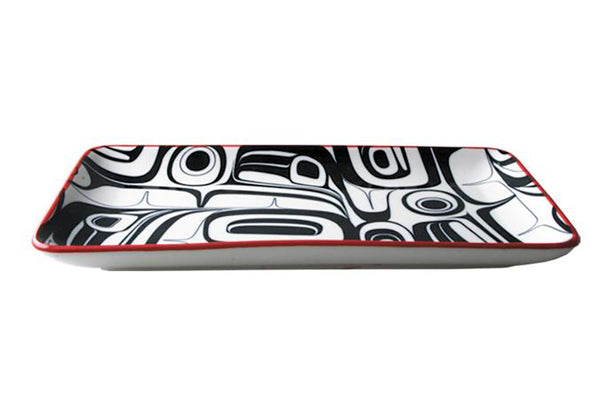 Rectangular Porcelain Platter Indigenous Art Design