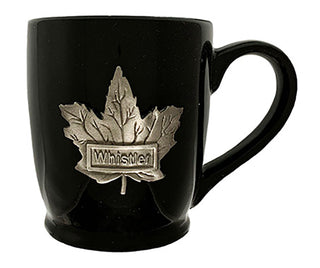 Black Mug Maple Leaf Pewter Embellished  