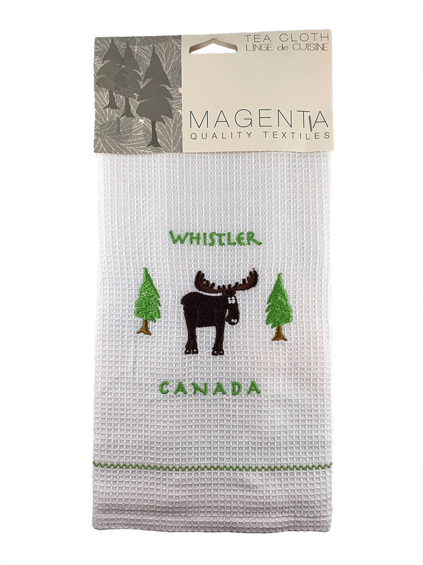 White Waffle Tea Towel Moose Embroidered