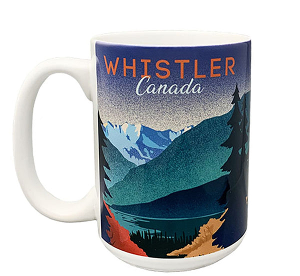 Black Bear by the Lake and Snowy Mountains Tall Mug