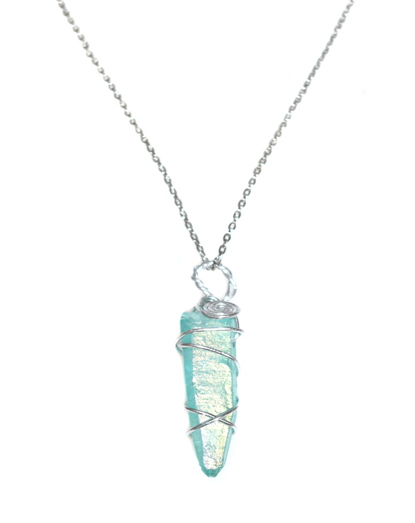 Wire Wrapped Light Teal Crystal Necklace