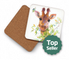 Giraffe Chewing Leaves Face Art Coaster