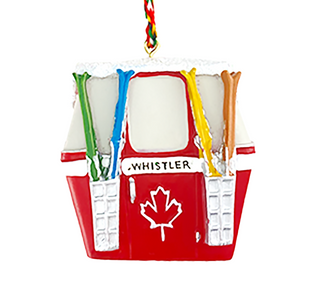Snowy Red Gondola with Skis' Ornament with Whistler  Engraved 