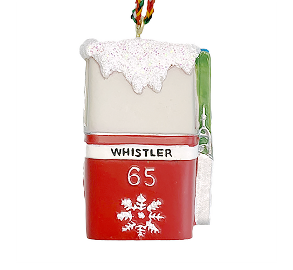 Snowy Red Gondola with Skis' Ornament with Whistler Engraved