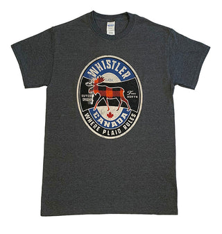 Men's Dark Grey Plaid with Plaid  Moose  Graphic Print T-Shirt 
