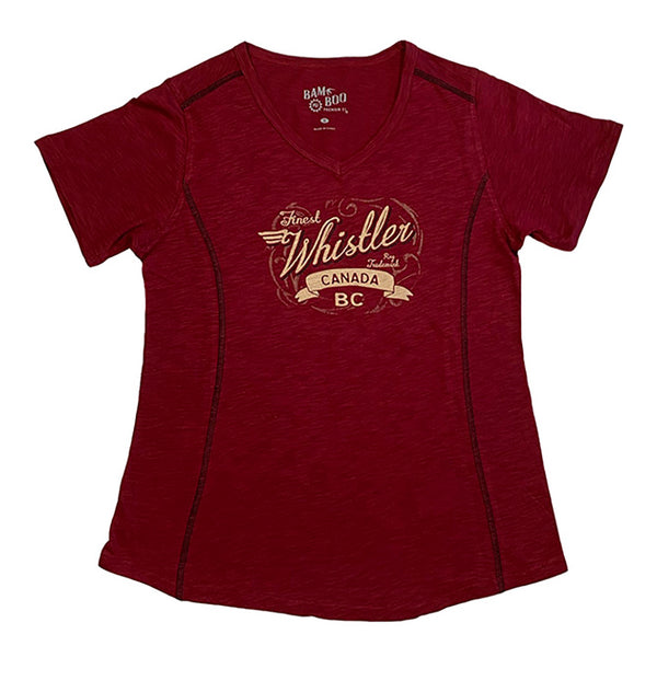 Women's  Red  V-neck  Bamboo Fabric 