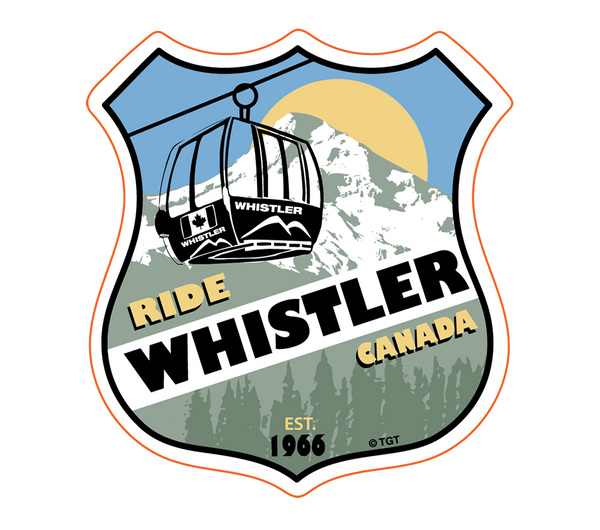 Shield Shaped Whistler  Bumper Sticker with Black Gondola Stamp