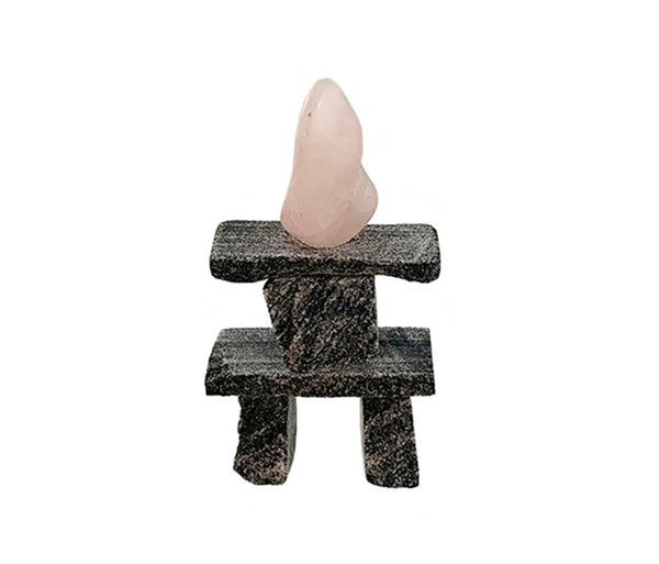 Handmade Rose Quartz Head Inukshuk Figurine