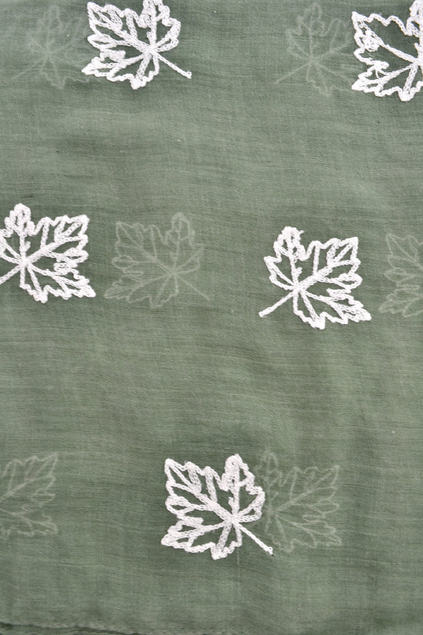 Infinity Forest Green Scarf with White Maple Leaf Embroidery