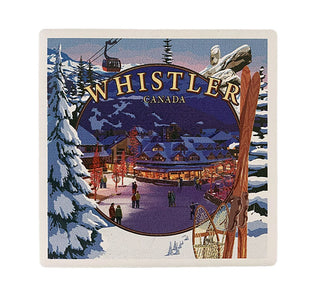Whistler Village Winter Scene Ceramic Coaster