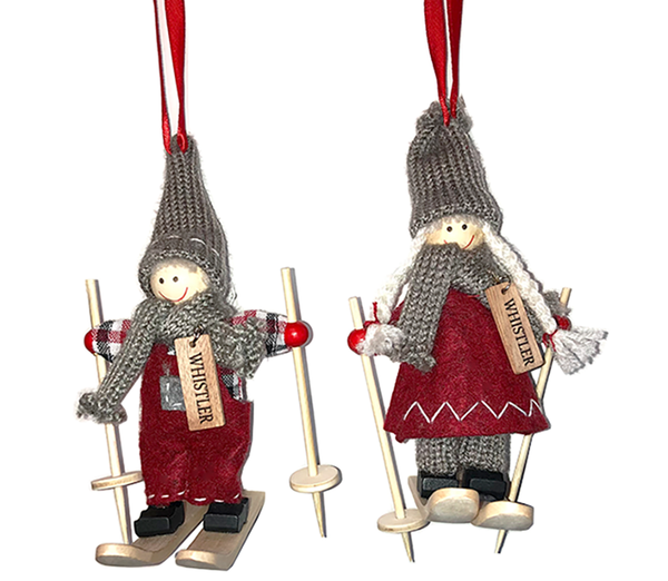 Whistler Tagged Skier Couple Tree  Ornaments