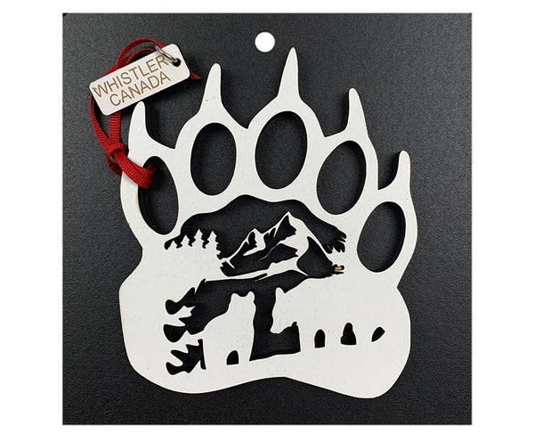 Bear Paw with  Bear and Mountain Laser Cut  Wooden Ornament